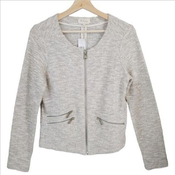 Lou and Grey Ivory Metallic Tweed Jacket Size Small Full Zip Blazer Pockets - Picture 3 of 12